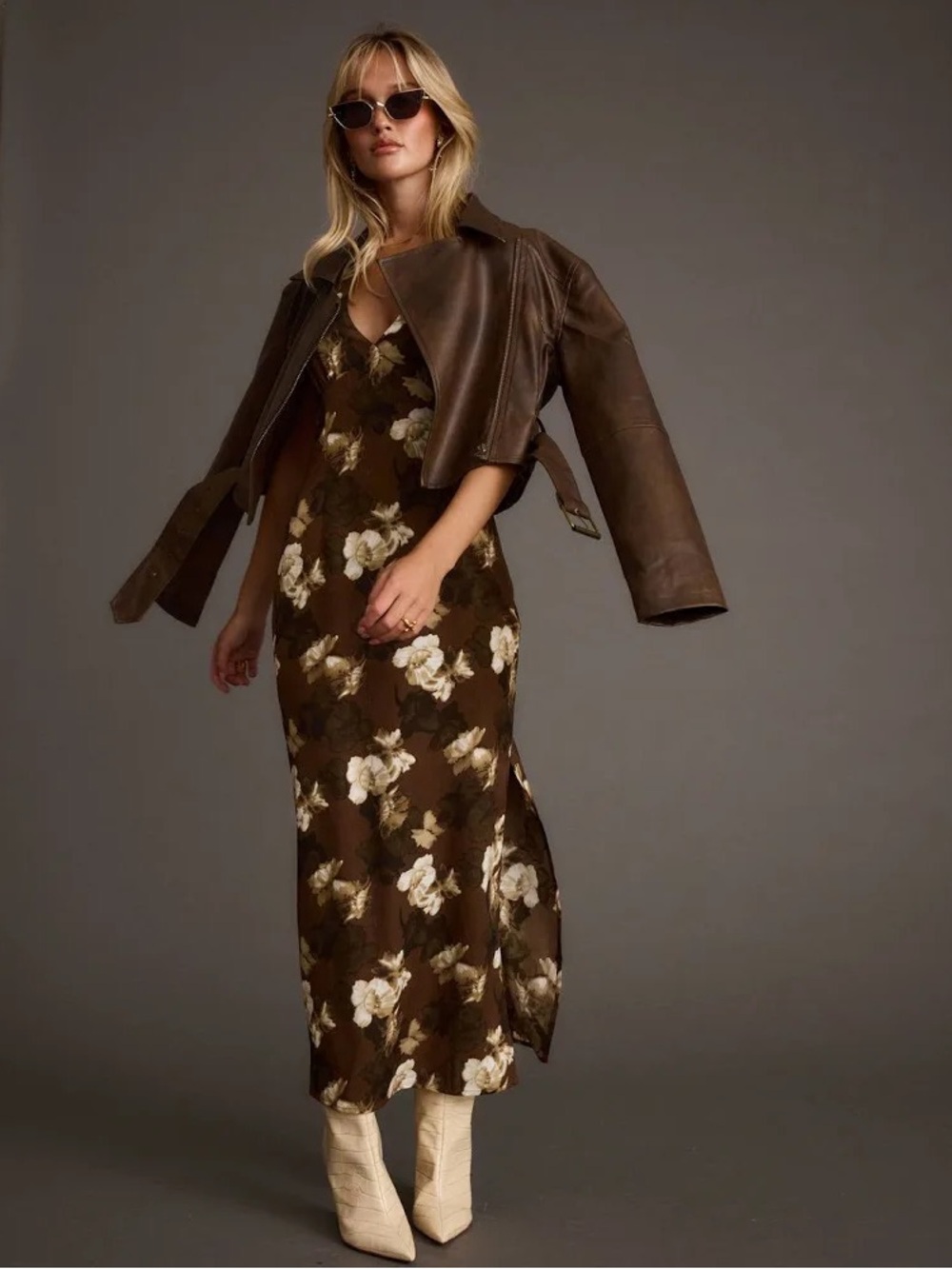 12th Tribe Brown Leather Cropped Jacket